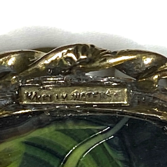 Kelly Waters Oval Brooch Pin and Pendant Green Marbled Stone with Gold Tone - Picture 10 of 12